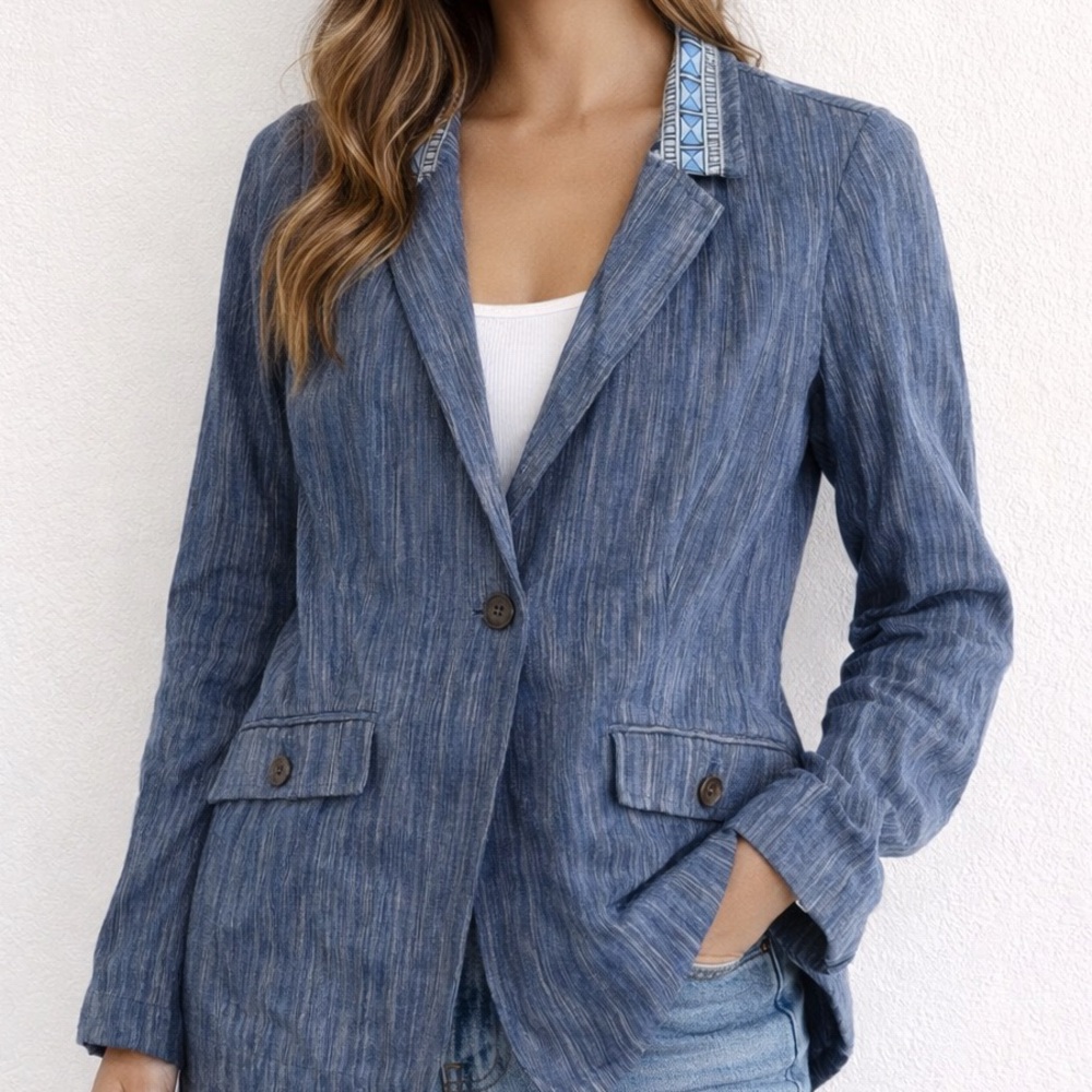 Anthropologie x Cartonnier Blue Linen Blend Blazer Jacket 2
